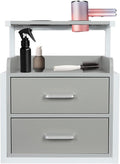 Suspended Salon Station for Hair Stylist, Wall Mounted Styling Salon Station Storage Cabinet w/2*Drawers &Hair Dryer Stand,Floating Nightstand Stylist Storage Cabinet for Home (Gray+ Silver)