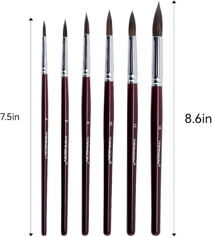 Transon Squirrel Hair Round Paint Brush Set for Watercolor Gouache Ink Acrylic Art Painting Short-Handle
