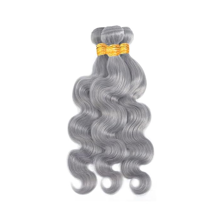 26 28 30 Inch Grey Body Wave Bundles Human Hair Light Grey Bundles Silver Human Hair Bundle Double Weft Virgin Remy Pure Grey Body Wave Bundle