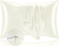 BEDELITE Satin Pillowcase with Zipper 2 Pack, Ivory Pillow Cases Standard Size, Super Soft and Cooling Similar to Silk Pillow Cases, Gift for Women Men(20x26 Inches)