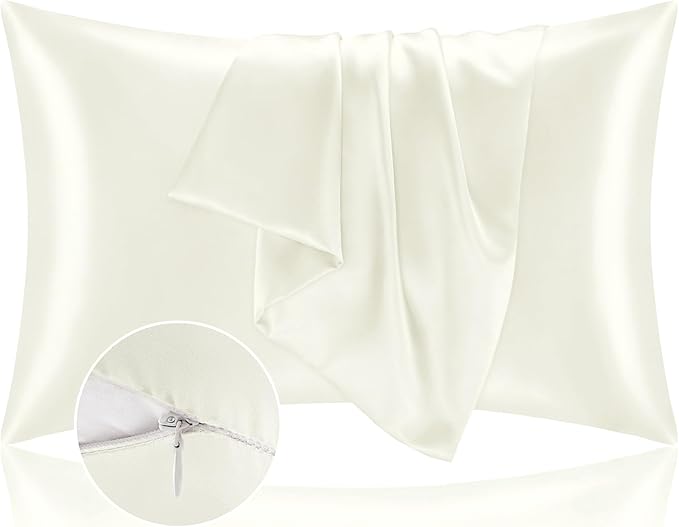 BEDELITE Satin Pillowcase with Zipper, Ivory King Size Pillow Cases Set of 2, Super Soft and Cooling Similar to Silk Pillow Cases, Gift for Women Men(20x40 Inches)