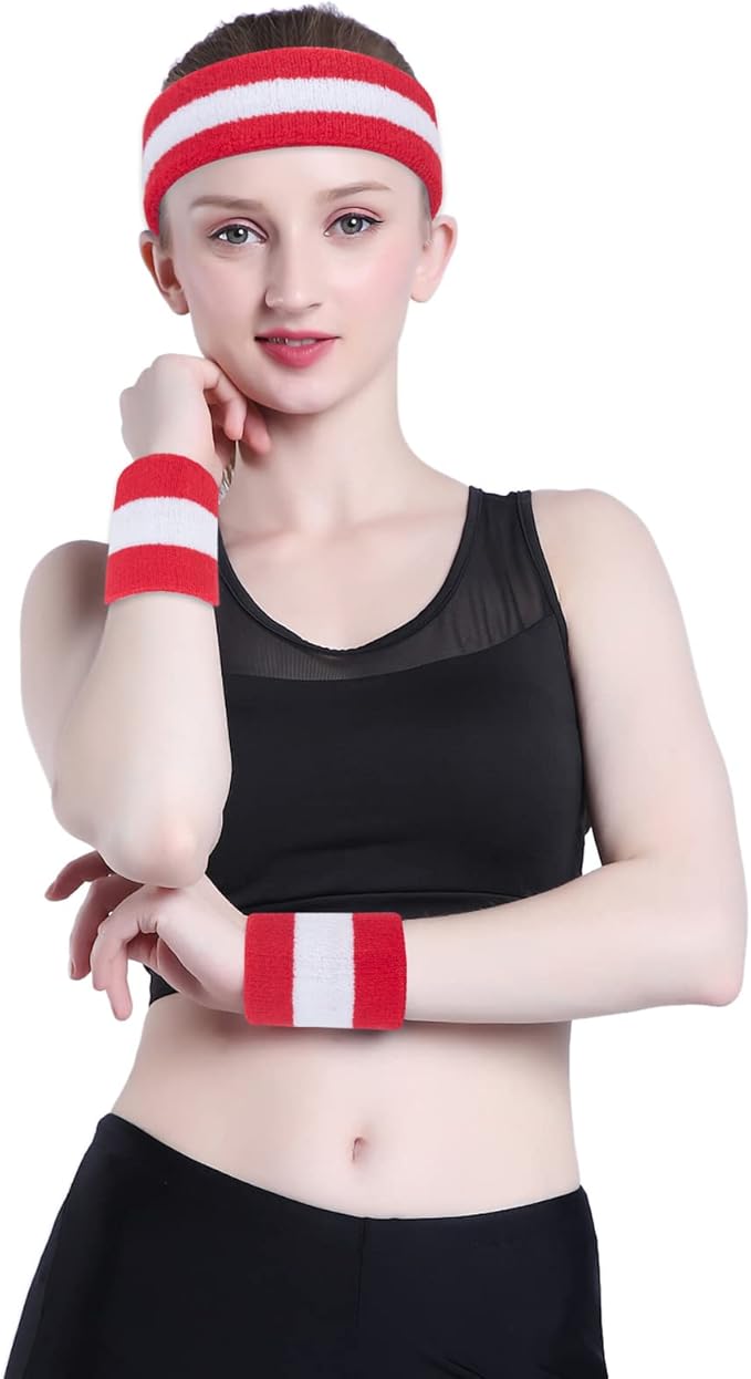 ONUPGO Sweatband Headbands for Men & Women -12PCS Sports Headbands Moisture Wicking Athletic Cotton Terry Cloth Headband for Tennis,Basketball,Football,Gym,Working Out
