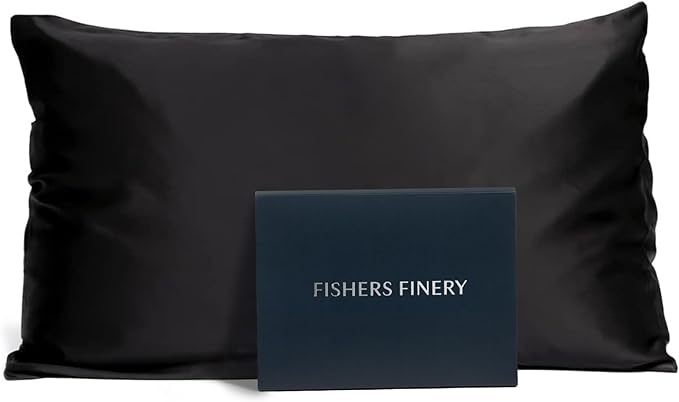 Fishers Finery 19mm 100% Pure Mulberry Silk Pillowcase, Quality Tested (Black, K)