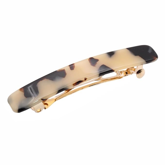 French Amie Small 2 1/4 inch Celluloid Handmade Hair Barrette No Slip Grip Durable Styling Women Hair Accessories Hair Clip for Girls, Made in France(White Tokyo)