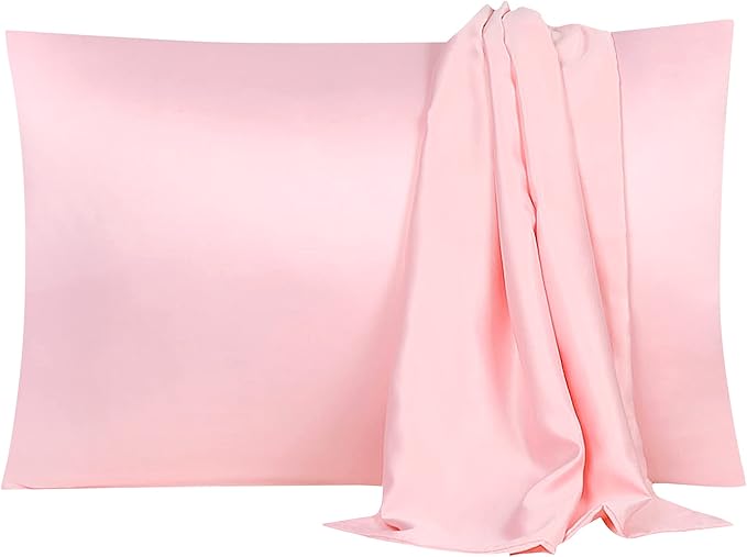 uxcell 2 Pack Silk Satin Pillowcase for Hair and Skin, Cool, Silky, Soft Breathable Pillow Cases King Size 20x36 Inch Sateen Pillowcase Pink with Envelope Closure