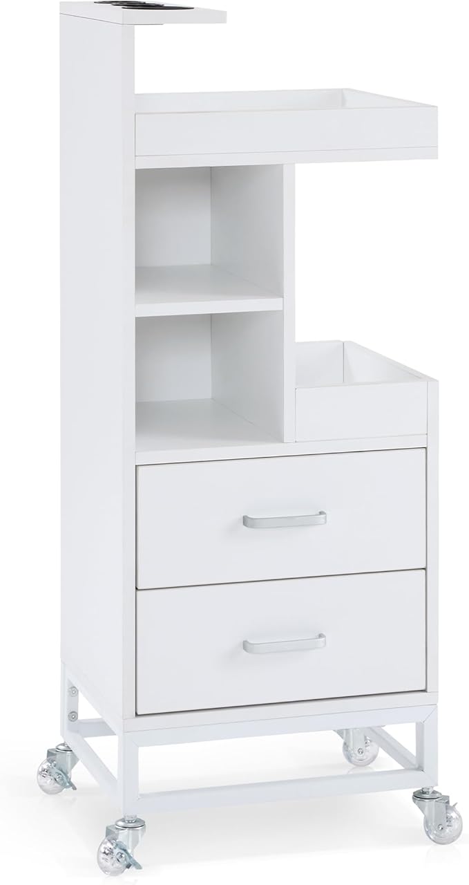 BarberPub Salon Storage Rolling Trolley Cart, Barber Mobile Station for Hair Stylist with Lockable Wheels & Tool Holders, Beauty 6 Tier Utility Organizer for Spa Supplies 2496 (White)