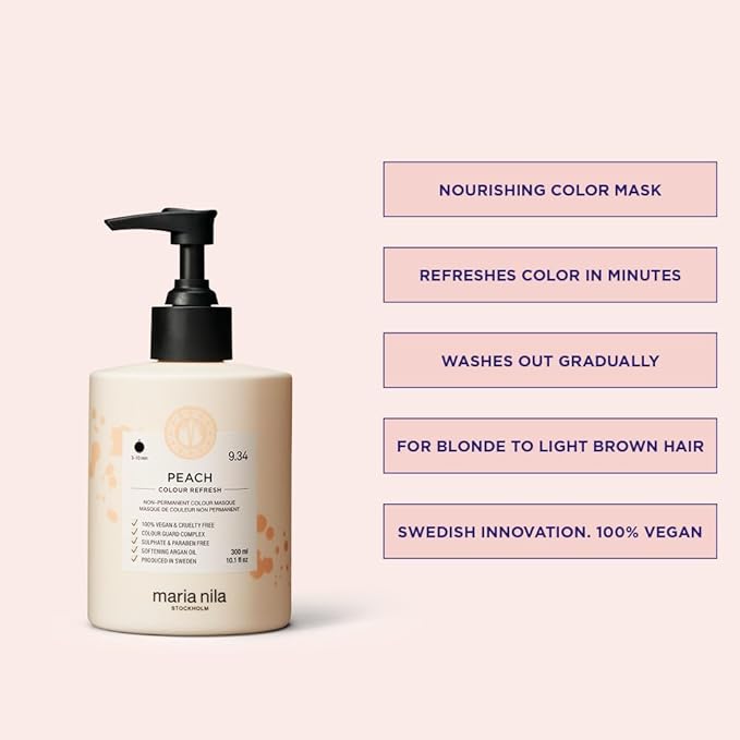 Maria Nila Color Refresh Peach, 10.1 Fl Oz / 300 ml, Peach Color Bomb, Semi-Permanent Pigments, 100% Vegan & Sulfate/Paraben free