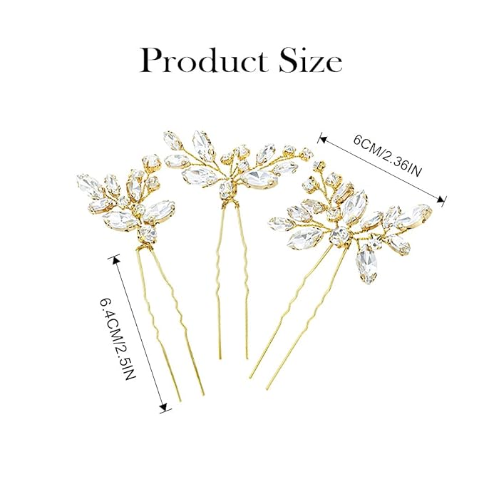 JAKAWIN Rhinestone Wedding Hair Pins Silver Bridal Crystal Hair Jewelry Accessories for Women HP130 (Gold)