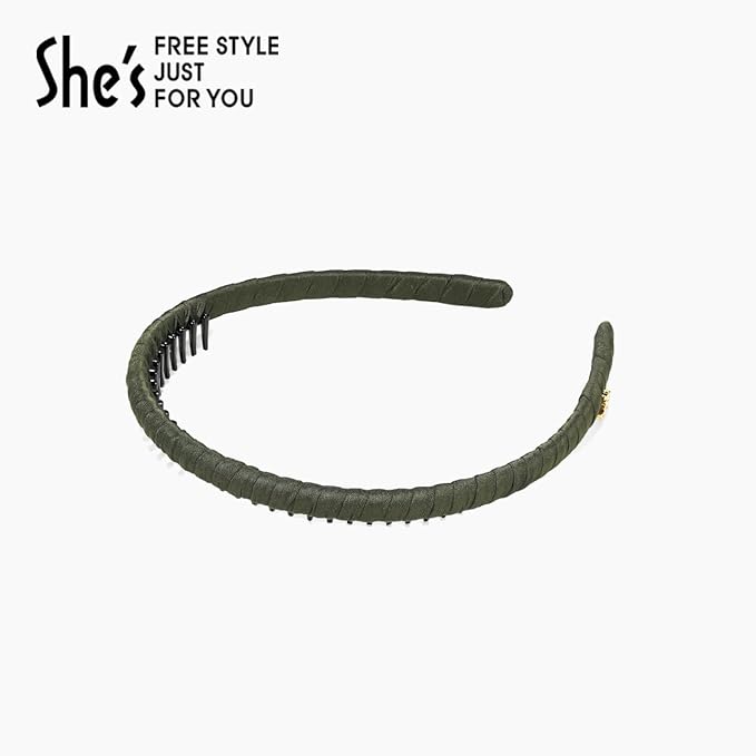 SHE'S FREE STYLE JUST FOR YOU Upgraded Classic Thin Headbands for Women, Non-Slip Polyester & Plastic Hair Bands with Teeth for Strong Hold Grip, Durable Hair Accessories (Green-D0, Upgrade)