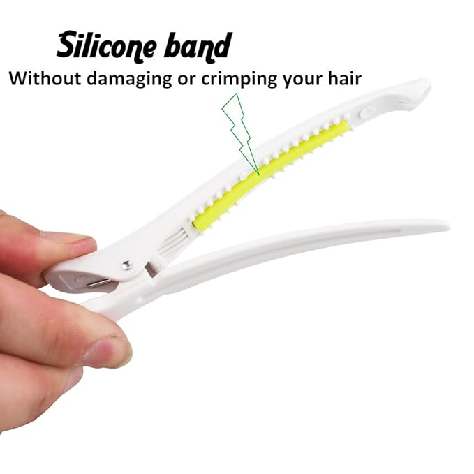 6Pcs/set Pinup Plastic Duck Bill Hair Clips for Sectioning Hair - Professional Non Slip Silicone band Clips Salon DIY Accessories Hairpins Hairgrip for Women (White-Style3)