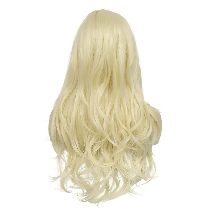 Baruisi Long Curly Wavy Blonde Wigs for Women Side Part Natural Looking Cosplay Synthetic Heat Resistant Replacement Wig