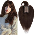 SEGO Human Hair Toppers for Women with Thinning Hair, Toppers Hair Pieces Clip in Toppers Straight Hair Pieces with Front Bangs 150% Density Silk Base -14 Inch #2 Dark Brown