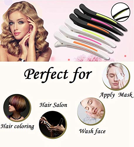 6Pcs/set Pinup Plastic Duck Bill Hair Clips for Sectioning Hair - Professional Non Slip Silicone band Clips Salon DIY Accessories Hairpins Hairgrip for Women(Blcak-Style1)