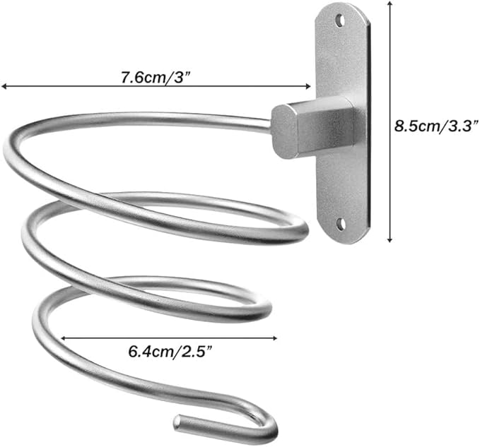 Blow Dryer Holder Wall Mounted Bathroom Hair Dryer Hanger Hair Tool Organizer for Full Size Dryer Swivel Storage Rack with Armrests for Flat Iron Curling Iron Space Saving Design (Silver)
