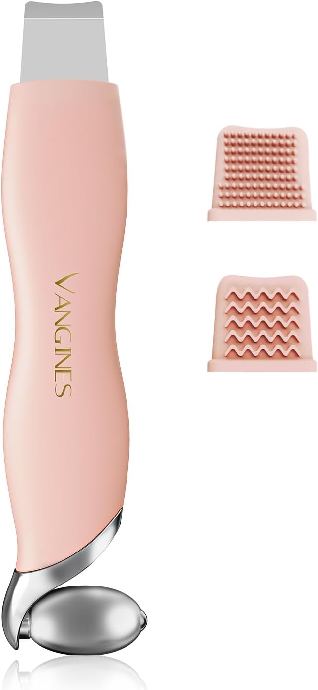 Blackhead Scraper Tool & Skin Scrubber Face Spatula for Blackhead Removal, Pore Cleaning, with Cooling Ice Roller & 2 Silicone Brush Heads (Dusty Rose)