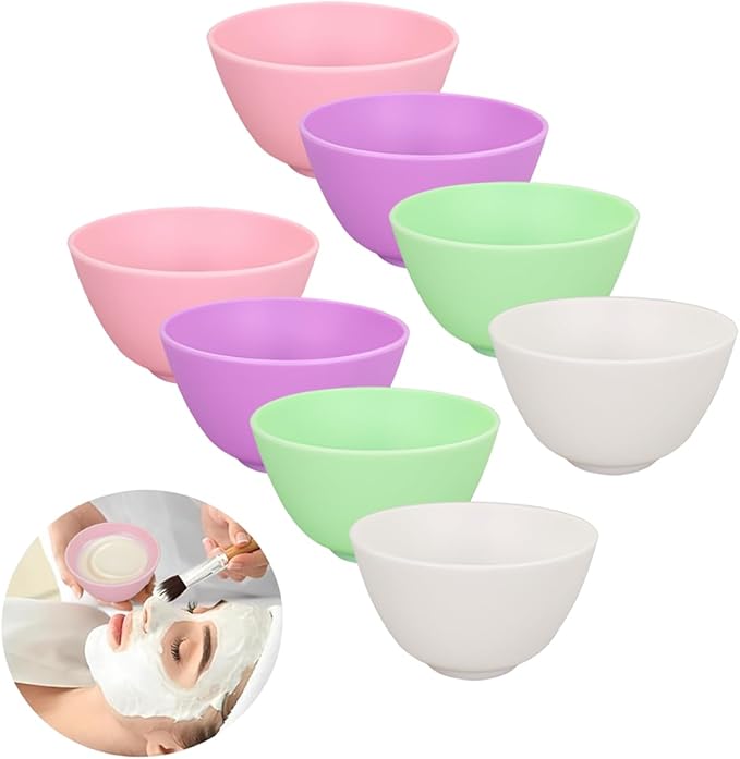 8-Piece Silicone Mixing Bowl Set, 3.3-Inch Microwaveable Silicone Bowls for Facial Masks, Mud Masks, and Other Skin Care Products Facial Bowls for Estheticians. (4 colors)