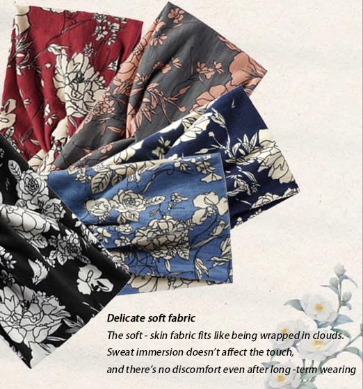 5 Pack Turban Headbands for Women, Cute Hair Band Accessories Featuring Soft Boho Floral Patterns, Fashionable Hair Wraps and Large Scarf-Style Headbands