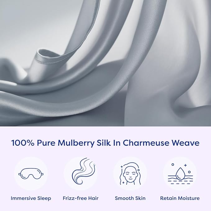 ECOSA Luxurious 30 Momme 100% Mulberry Silk Pillowcase (50x70cm) – 6A Grade Charmeuse Weave, Oeko-TEX® Certified – Frizz-Free Hair & Wrinkle-Free Skin (Sky Blue)