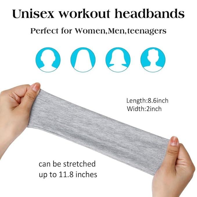 TERSE Headbands for Women Short Hair Elastic Sweatbands Soft Fabric Hair Bands Workout Yoga Running Sport