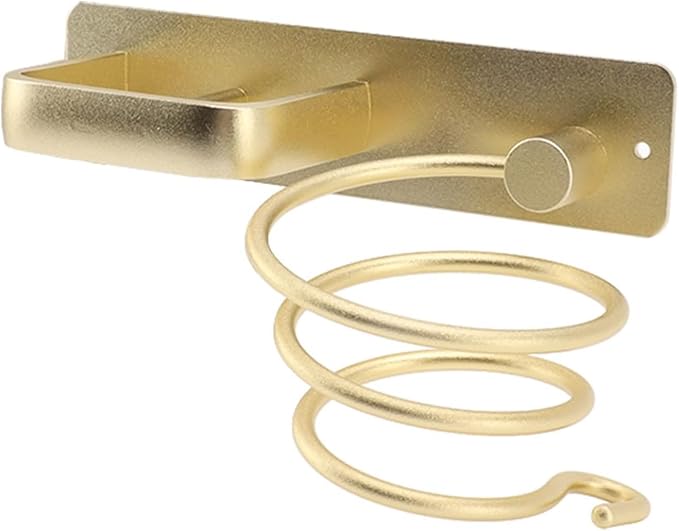 YUET Hair Dryer Holder Hairdryer Straightener Station Wall Mounted Spiral Shelf Bracket Stand Hanger Organizer Blow Storage with Cable Tidy Rack for Dressing Table Bathroom Professional Gold Brass