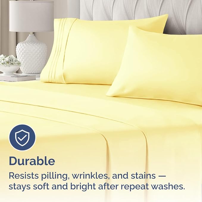 Queen Pillow Cases Set of 2 - Ultra Soft Hotel Quality Pillowcase Covers - Comfy, Cozy & Wrinkle Free - Shrinkage, Stain and Fade Resistant - Machine Washable Pillow Protectors - 2 Piece Set - Yellow