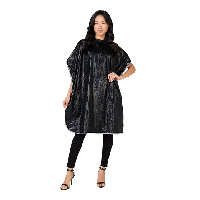 Betty Dain Hair Stylist Shampoo Cape, Waterproof and Stain Resistant Vinyl, Soft Nylon Neckband, Classic Black Color Design, Touch-and-close Fastener, 36 x 54 inches, Black