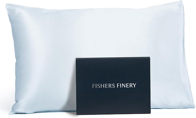 Fishers Finery 19mm 100% Pure Mulberry Silk Pillowcase, Quality Tested (Blue, K)