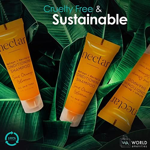 World Amenities - Nectar Bulk 2-in-1 Conditioning Shampoo - Sweet Orange Blossom, Mini Travel Size Toiletries - Hotel Amenities, Suitable for All Hair Types (25 Count)