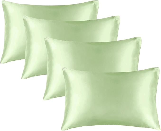 BEDELITE Satin Pillowcase for Hair and Skin, Super Soft Similar to Silk Pillow Cases 4 Pack with Envelope Closure, Cooling Pillowcases for Women Men (20"x26" Standard Size, Gleam)