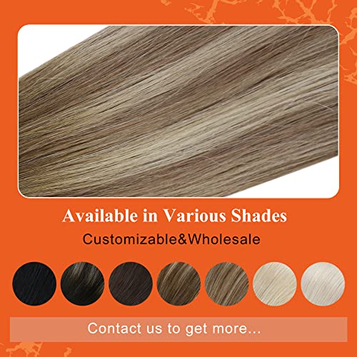 Full Shine Invisible Tape in Hair Extensions Color 3 Brown Fading to 8 Light Brown and 22 Blonde Balayage Soft Remy Tape in Hair Extensions Human Hair 14Inch 20Pcs 50Gram Seamless Tape Ins
