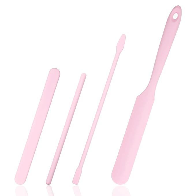4 PCS Non-Stick Wax Spatulas Set, Silicone Wax Applicator Different Sizes Scrapers Reusable Silicone Stirring Stick For Home Salon Body Use (Pink)