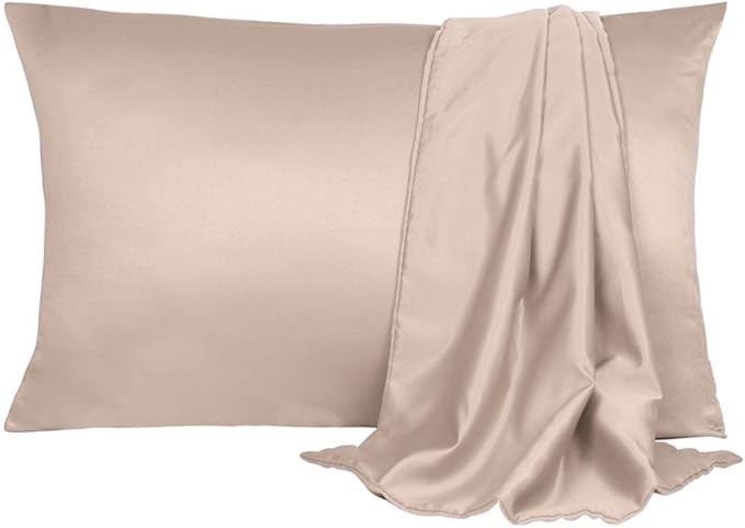 uxcell 2 Pack Silk Satin Pillowcase for Hair and Skin, Cool, Silky, Soft Breathable Pillow Cases Queen Size 20x30 Inch Sateen Pillowcase Rose Gold with Envelope Closure