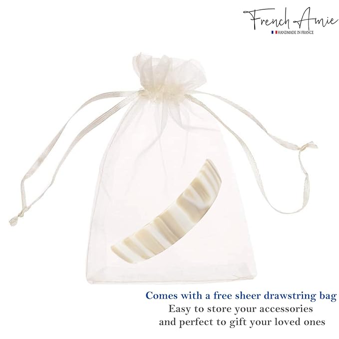 French Amie Ivory Handmade Curved Strong Grip Celluloid Automatic Volume Hair Clip Barrette (Ivory)