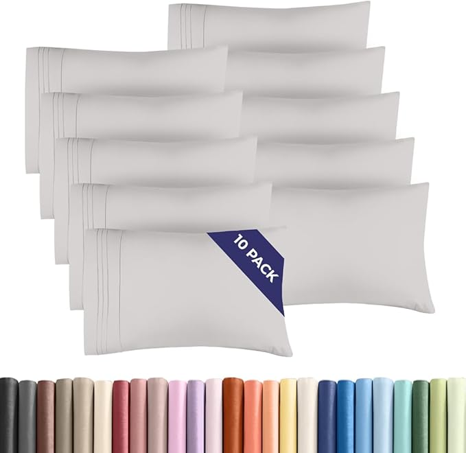 Queen Pillow Cases Set of 10 - Ultra Soft Hotel Quality Pillowcase Covers - Comfy, Cozy & Wrinkle Free - Shrink, Stain & Fade Resistant - Machine Washable Pillow Protectors - 10 Pcs Set - French Grey
