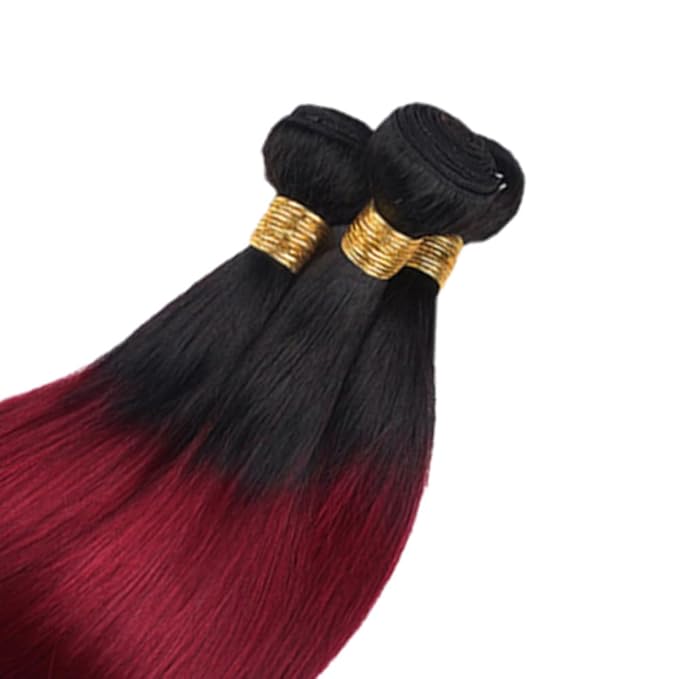 26 28 30 Inch Ombre Bundles Human Hair Burgundy Straight Bundles Peruvian Virgin Remy Hair Extensions Niegmeag Double Weft 2 Tone Black and Red Straight Bundle Hair Weave 300g