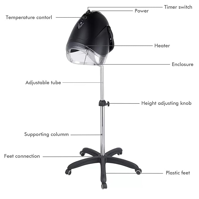 White,A,Wall Mounted Hair Dryer,Fast Hair Drying Low Noise,Timer 0-60 Min,Steamer Hat Deep Conditioning Heat Steaming Salon Equipment Hooded Machine Used in Hair Processor