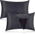 Silk Pillowcase for Hair and Skin, 2 Pack 100% Mulberry Silk Pillowcase 25 Momme, 600 Thread Count, Both Side Pure Silk Pillow Cover with Hidden Zipper (BlackGray, Queen 20''×30'')