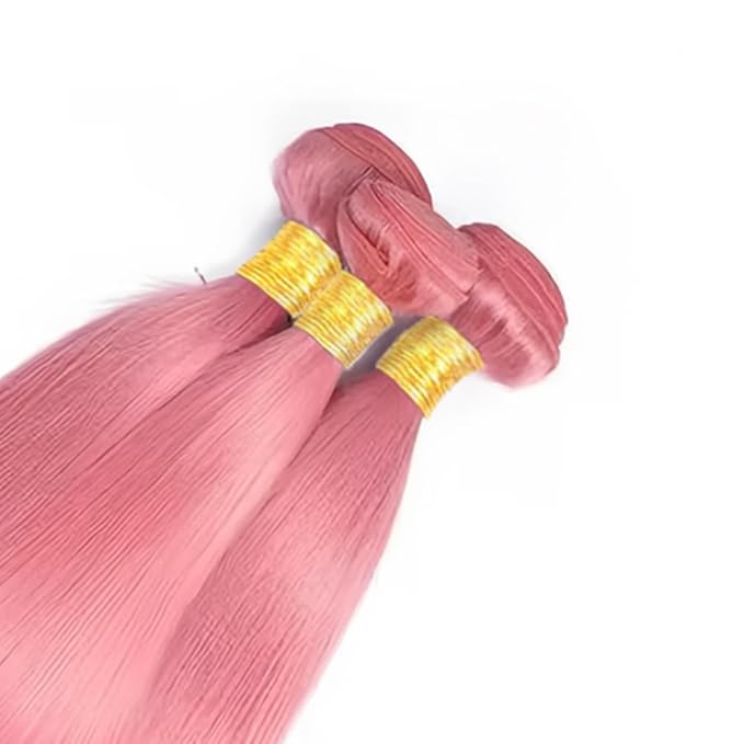 Pink Bundles Human Hair Pink Straight Bundles 18 20 22 Inch Niegmeag Virgin Remy Hair Extensions Double Weft Soft and Skily Light Pink Bundle