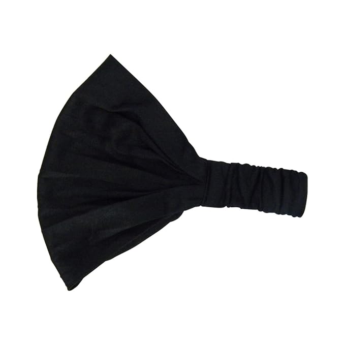 Set of 3 Wide Cotton Head Band Solid Boho Yoga Style Soft Hairbands - Black