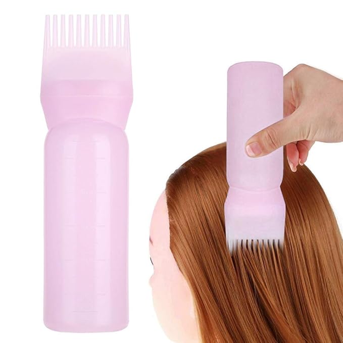 ZJchao Root Comb Applicator Bottle, 160ml Hair Dye Bottle with Graduated Scale Professional Brush Applicator Comb Hairdressing Coloring Styling Tool Root Application Cup (Pink)
