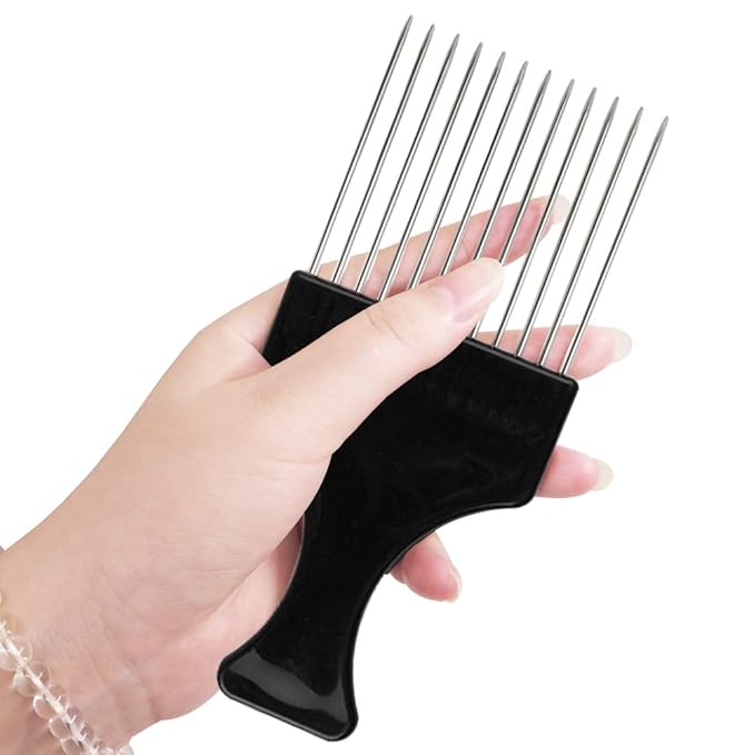 4 Pack Afro Pick Combs for Natural Hair - SourceTon Metal Wide Tooth Comb for Detangling Curly, Braids, Thick Hair