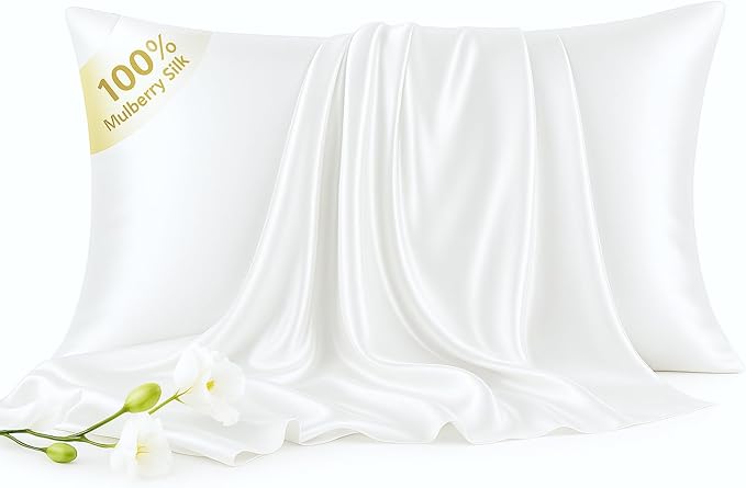 Silk Pillow Cases Queen - 6A Luxury 100% Mulberry Silk Pillowcase for Hair and Skin - Anti-Wrinkle, Cooling & Smooth, Hidden Zipper - Pillowcases for Sleeping Women, White