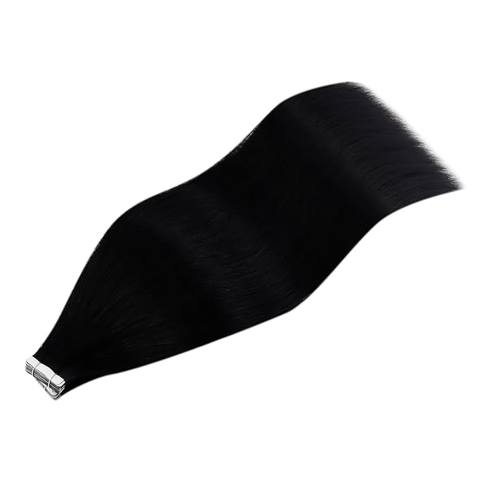 YoungSee 26 Inch Tape in Extensions Human Hair Black Human Hair Tape in Extensions 50g Jet Black Hair Extension Real Human Hair Tape-in 20pcs Long for Adding Hair Length