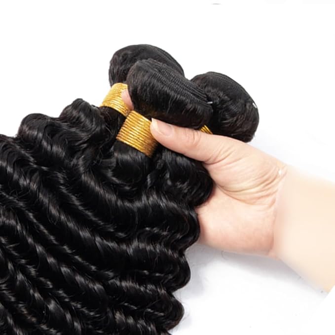 Water Wave Human Hair Bundles Natural Black Bundle Niegmeag Virgin Remy Hair 3 Bundles 22 24 26 Inch Double Weft Color 1B Wet and Wavy Bundle Hair Weave