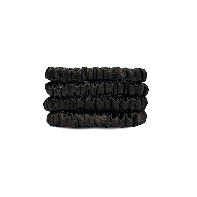 Suncdelv Silk,100% Silk Scrunchies for Hair,22 Momme Hair Ties for Anti-Crease & Breakage,Natural Women Hair Accessories，Fashion Hairbands 4PCS（Black）
