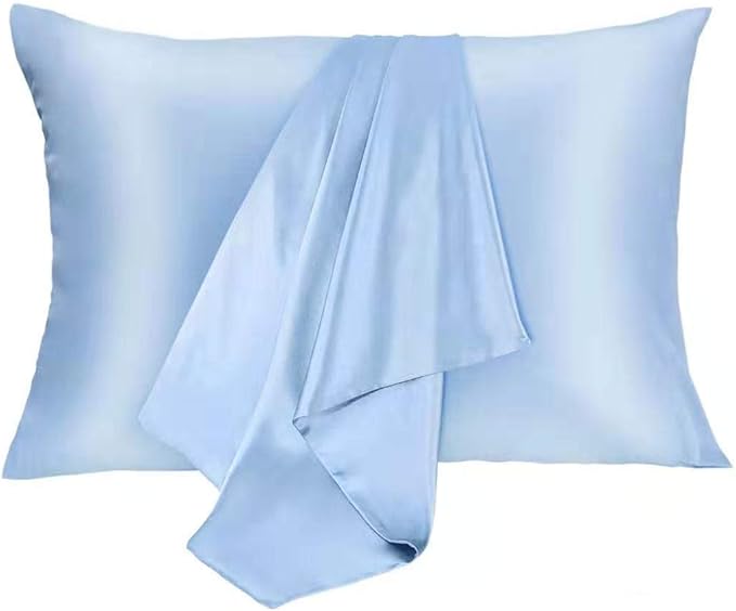 Silk Pillowcase for Hair and Skin 2 Pack 100% Mulberry Silk Bed Pillowcase Hypoallergenic Soft Breathable Both Sides Silk Pillow Case with Hidden Zipper, Pillow Cases (Standard, Blue)