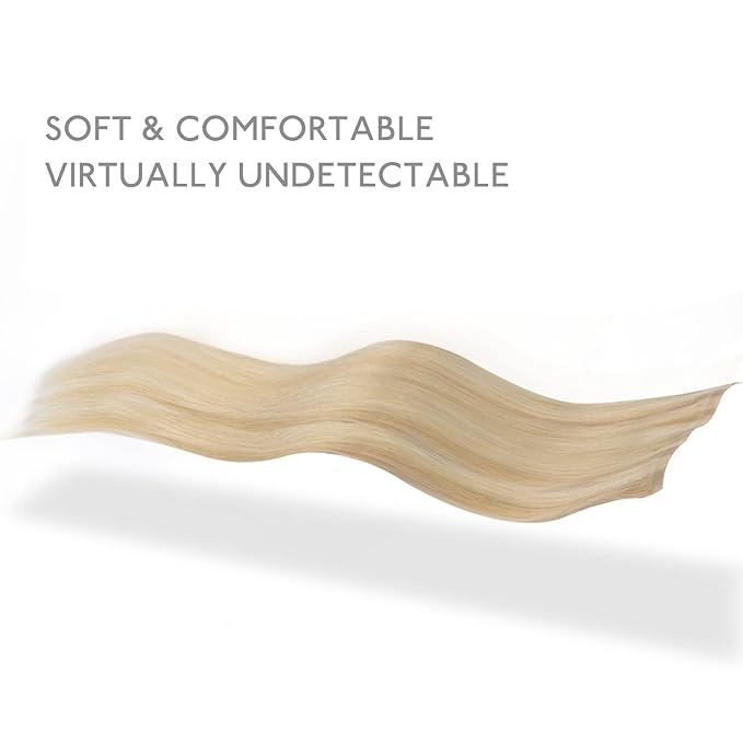 WENNALIFE Lace Seamless Clip in Hair Extensions Human Hair 7pcs Ultra Invisible 50% Thinner Seamless Clip Ins Light Blonde Highlighted Golden Blonde Natural Remy Hair 22 inch