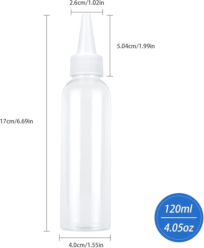 TRENDBOX 4oz / 120ml Plastic Bottle Pointed Mouth Top Cap for Essential Oils, Liquid - 12 Pack