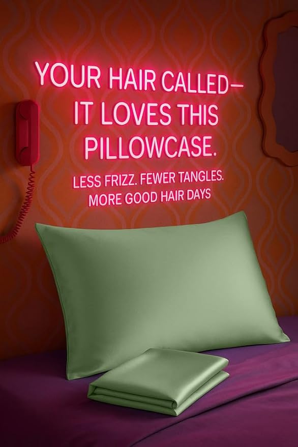 BLISSFORD Satin Pillowcase with Zipper, for Hair and Skin Care, Feels Soft and Cool Like a Silk Pillowcase, Satin Pillow Cases 2 Pack, Slik Pillow Cover, Sage Green -King Size -Set of 2