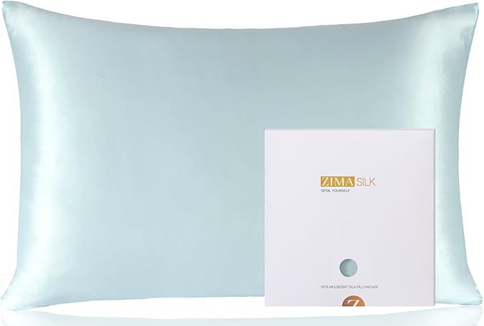 ZIMASILK 100% Pure Mulberry Silk Pillowcase for Hair and Skin Health,Soft and Smooth,Both Sides Premium Grade 6A Silk,600 Thread Count,with Hidden Zipper,1pc (King 20''x36'', Powder Blue)